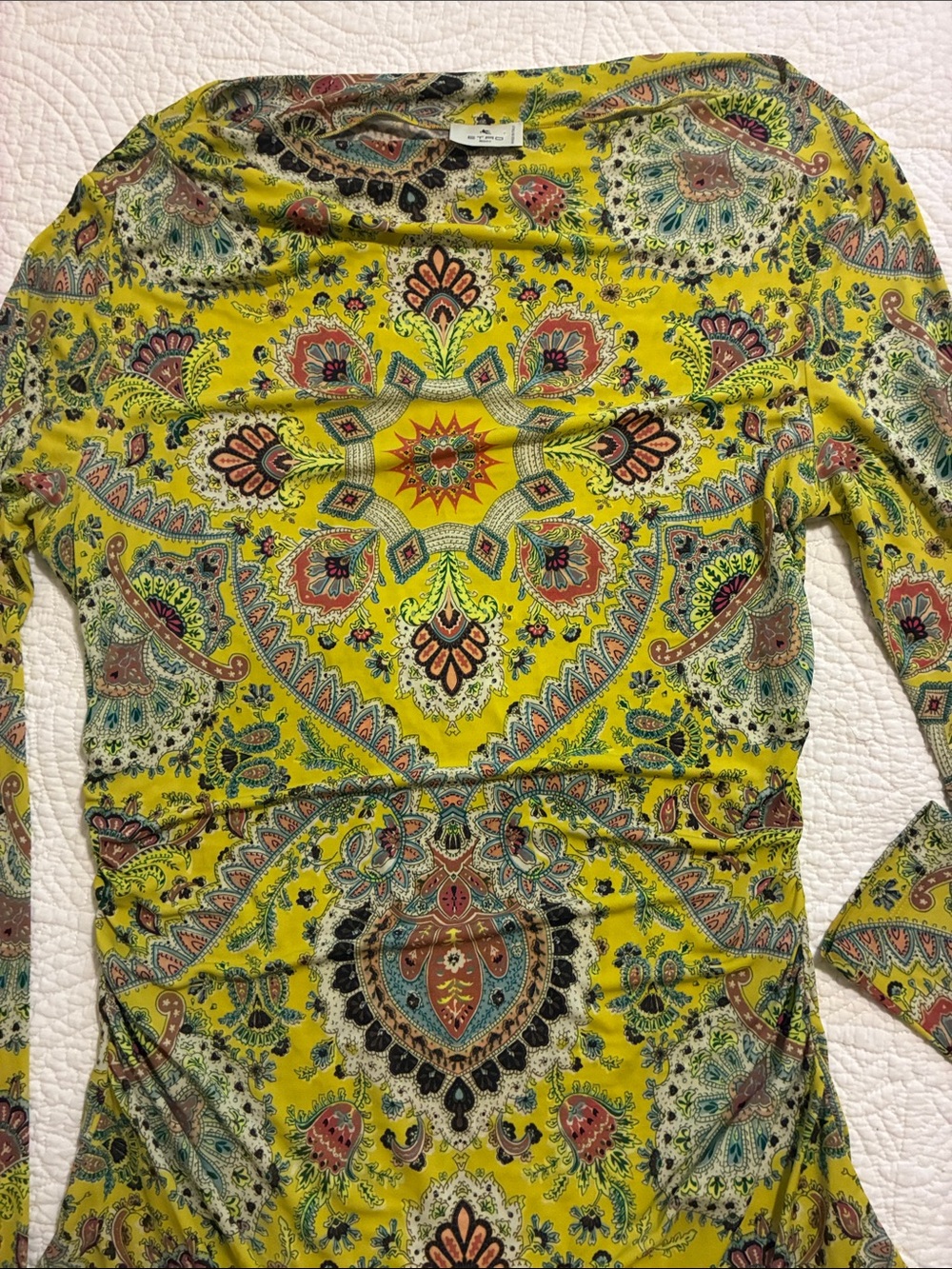 Etro, Milan, Yellow Paisley-Print Long Sleeve Tunic, Italian couture